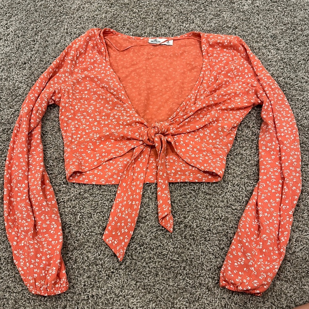 Hollister Orange Floral Tie Top